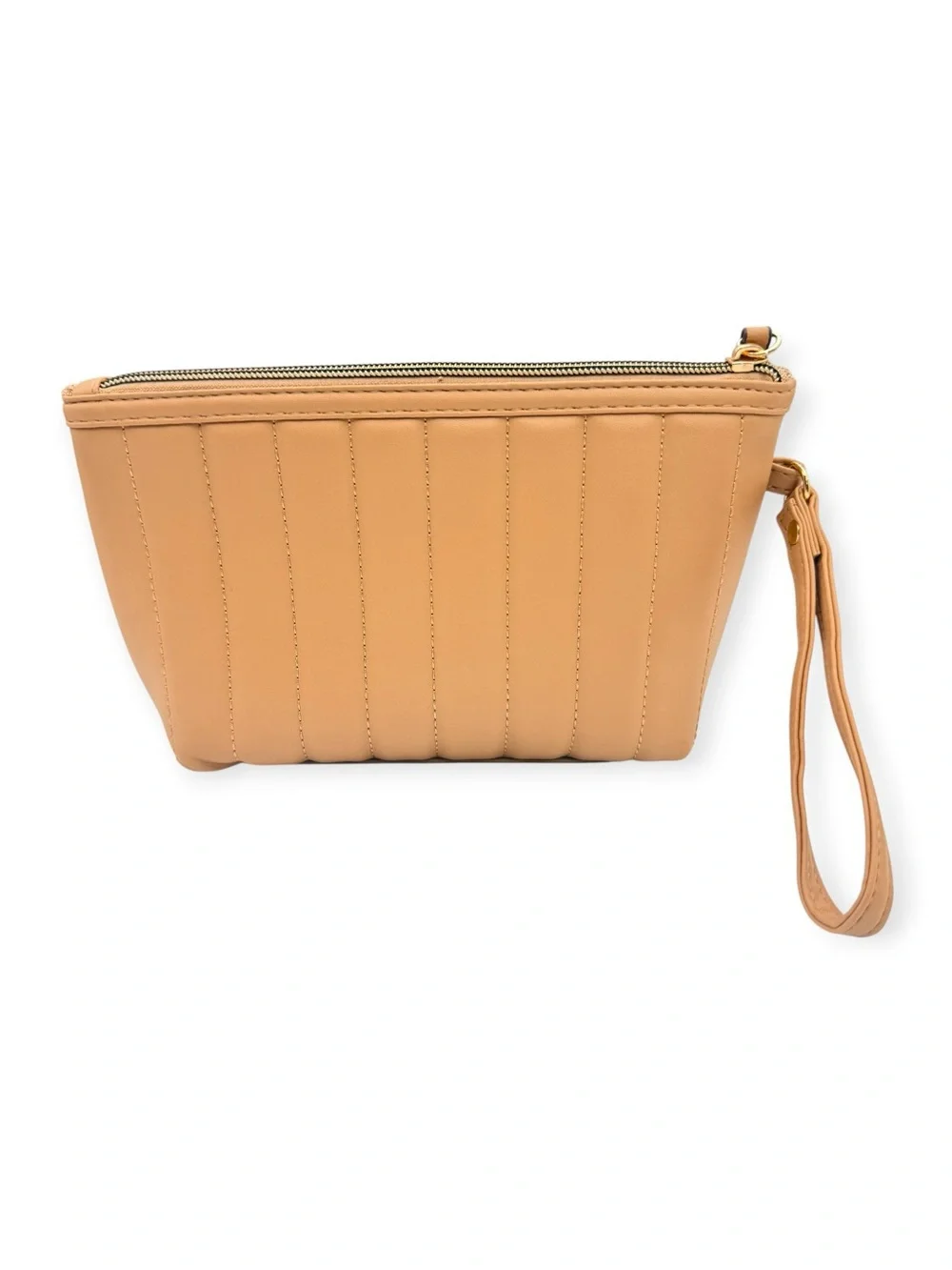 Joan & David Tan Quilted Nylon Wristlet Pouch Cosmetic Bag